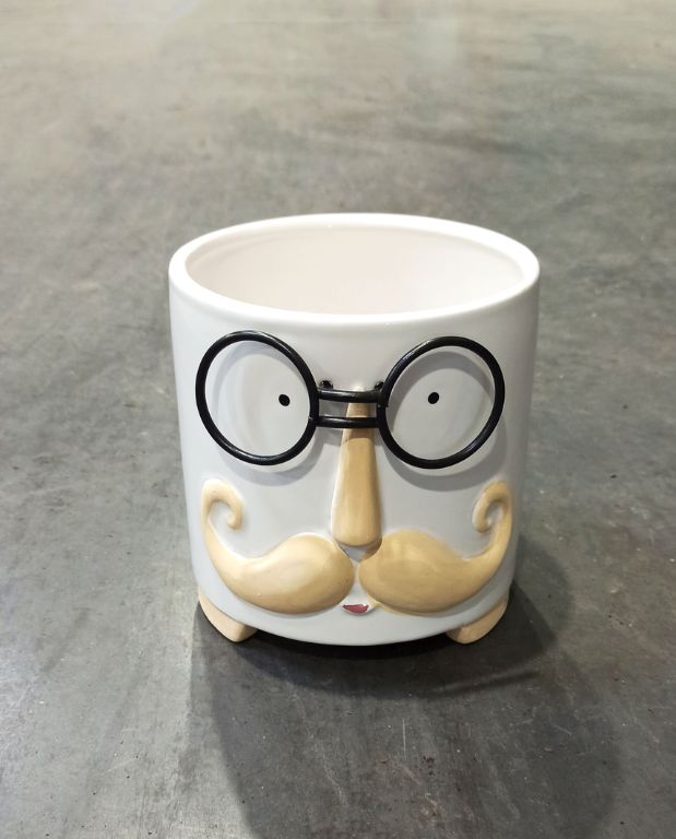 Cache-pot en Céramique avec Moustache et Lunettes