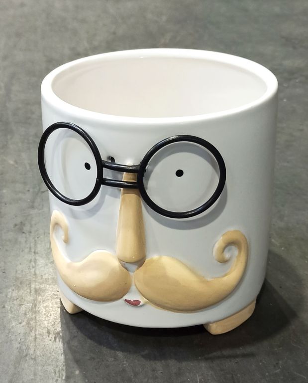 Cache-pot en Céramique avec Moustache et Lunettes