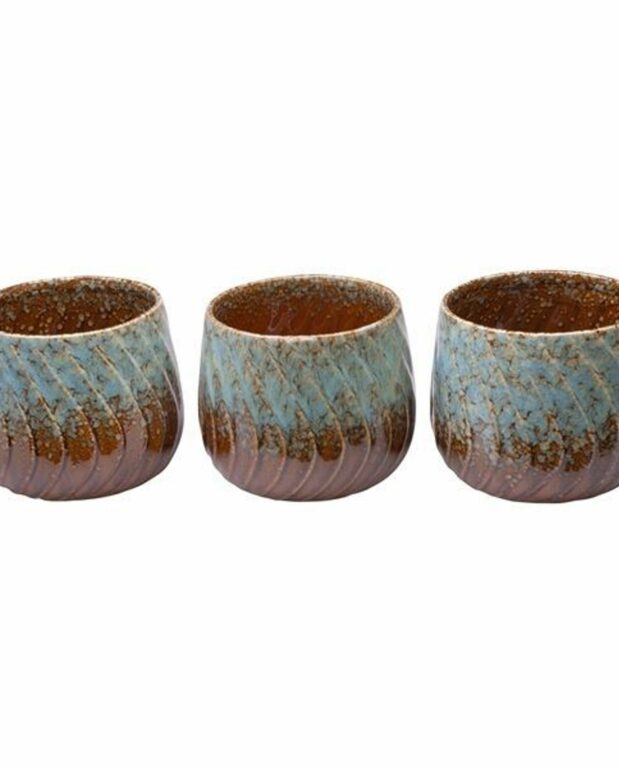 Cache-pot Céramique rond bleu et marron 12cm