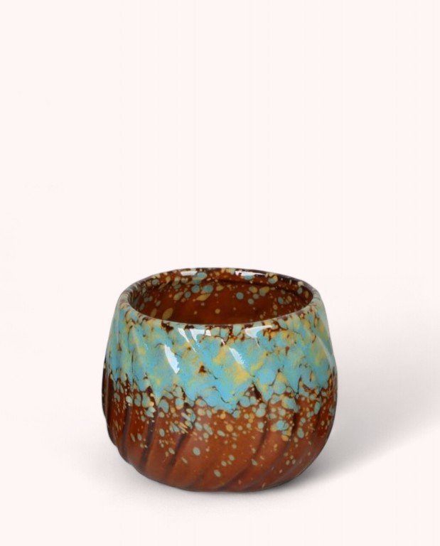 Cache-pot Céramique bleu et marron 6cm