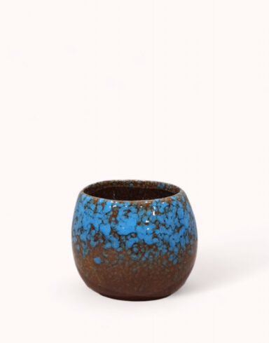 cache pot céramique rond bleu et marron 6cm