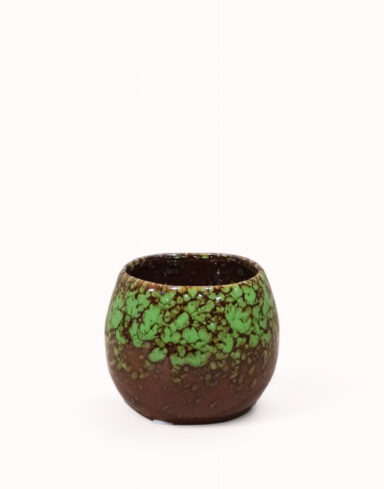 cache pot céramique rond vert et marron 6cm