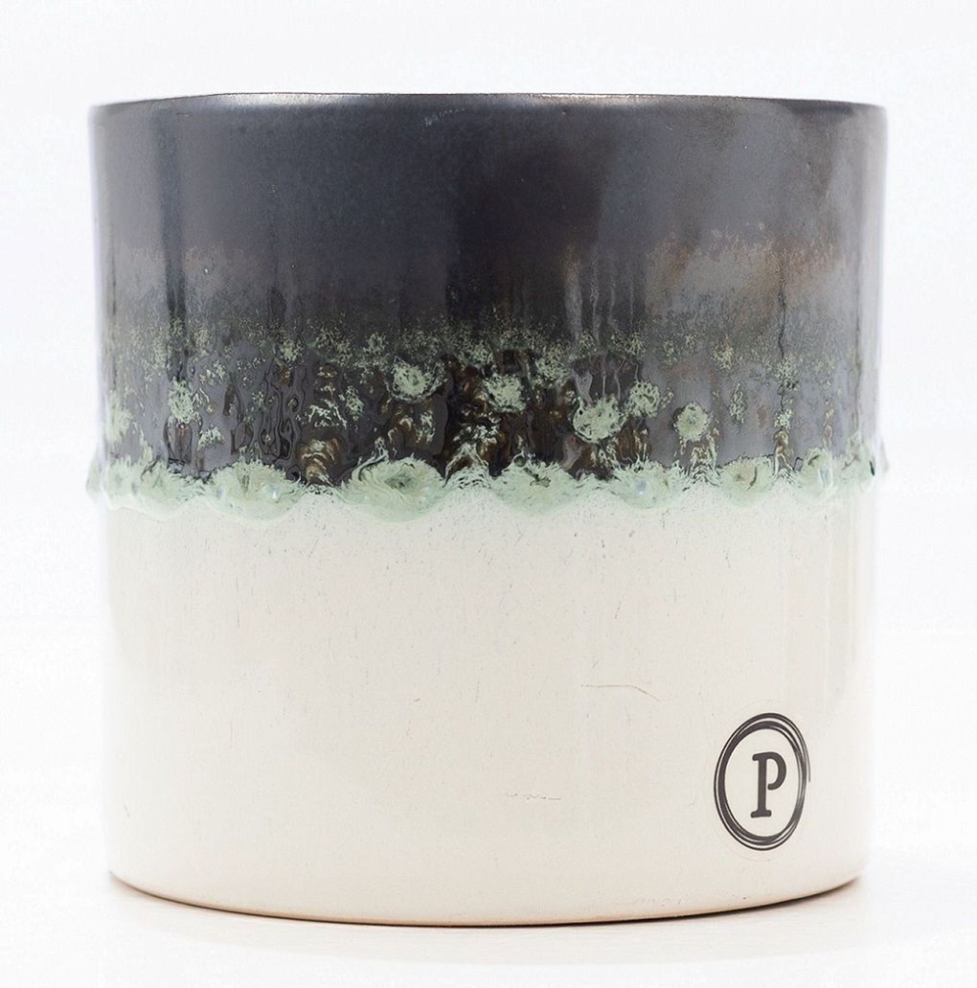 Cache-Pot céramique blanc écru et vert